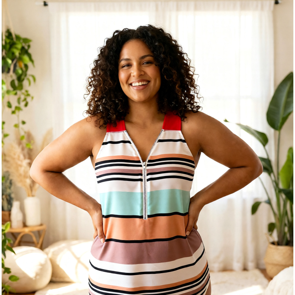 THML Women's Sleeveless Zip-Up Striped Blouse Multicolor Size M